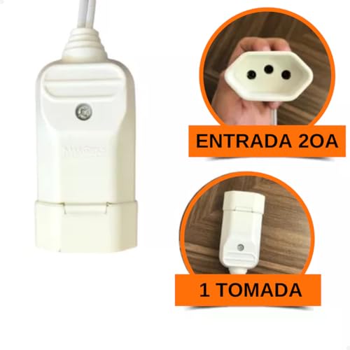 Extensão Tomada Pequena 80cm 10/20a Bivolt 3 Pinos