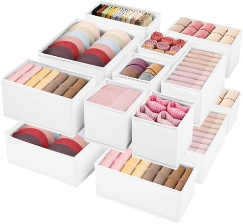 Drawer Clothing Organizer 16-Pack, White 3 Sizes Underwear Drawer...