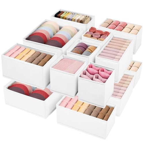 Wrrlors Drawer Clothing Organizer 16-Pack, White 3 Sizes Underwear Drawer Dividers, Fabric Folding Wardrobe Organizer, Can Store Baby Clothes, Bras, Underwear, Panties, Belts, Socks, Ties, etc.