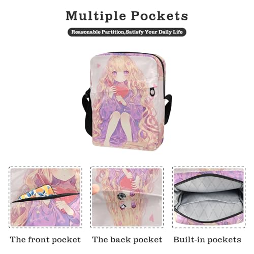 Long Hair Anime Girl messenger bag cute men shoulder bag Cross Body Purse Adjustable Strap for Shopping work2