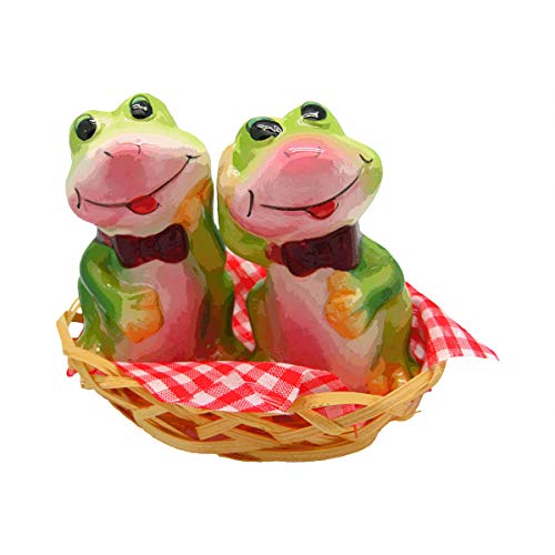 Frogs in Basket Animal Ceramic Salt and Pepper Shakers Set by E.H.G