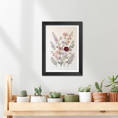 Image of TenorArts Floral Art 3D Clay Textured Digital Art Print Photo Frame, Modern Art Abstract Painting For Bedroom Living Room Home and Cafe Decor | Minimal Drawing Black Framed Posters for Decoration (9x12 inches) [CL-F03]