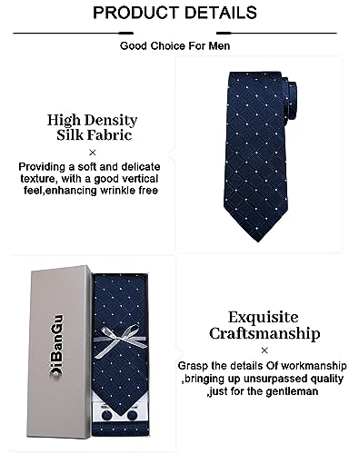 Image of DiBanGu Plaid Ties for Men Silk Checkered Necktie and Pocket Square Cufflinks Tie Clip Set with Gift Box for Wedding Business