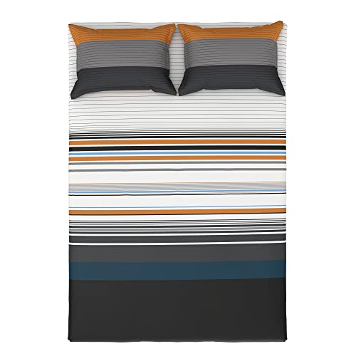Image of myTrident Home Essential Stripe Collection 144 TC, 100% Cotton Bedsheet with 2 Pillow Cover, King Size - 274 x 274 cm, Bretton
