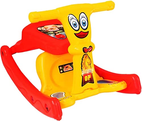 Image of 2-in-1 Boy's and Girl's Ride Baby Toys Rocking Musical Chair, Kids Sitting Chair Gift Baby Rocking Chair for Babies Swing with Backrest for 6 Months-3 Years Old (Red & Yellow)
