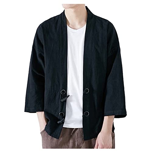 Mens Casual Jackets Fashion, Winter For Men Jacket Fashion Japanese Yukata Casual Coat Kimono Outwear Cotton Vintage Loose Top Vests Outerwear Down Corduroy Jacket Running (3Xl, Black) #TOP1