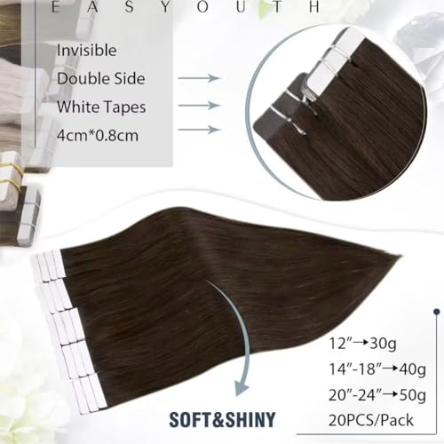 Easyouth Human Hair Tape in Extensions Darkest Brown Invisible Tape Hair Extensions Real Human Hair 14 Inch 40g 20Pcs Seamless Tape in Brown Hair - Image 3