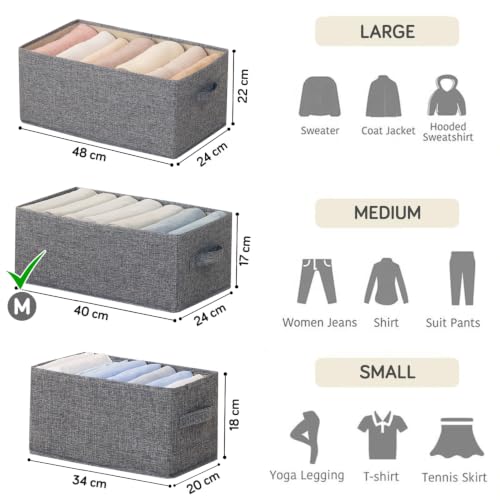 Image of HOKIPO Foldable Cupboard Organizer Cloth Storage Boxes for Wardrobe | Storage Bins for Wardrobe Fabric Organizers with Handle, Medium, Pack of 2 - Grey (AR-6684-GRY*2)