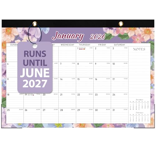 2026 Desk Calendar, Large Desktop/Wall Monthly Calendar (Jan. 2026 - Jun. 2027) 17'' x 12'' School Year Desk Planner for Teacher Family School Office Supplies