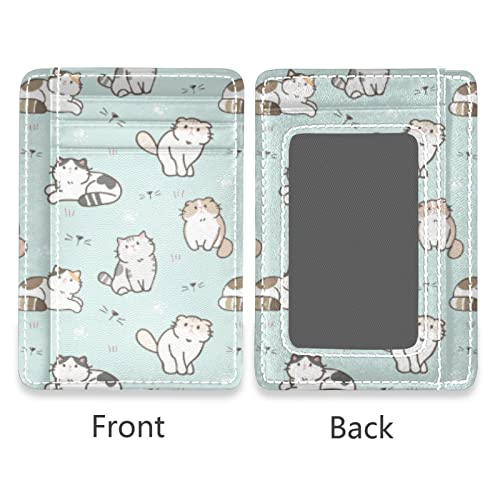 OTVEE Cute Cartoon Cat Kitten on Green Slim Minimalist Wallet Rfid Blocking Card Wallets PU Leather Front Pocket Wallets2