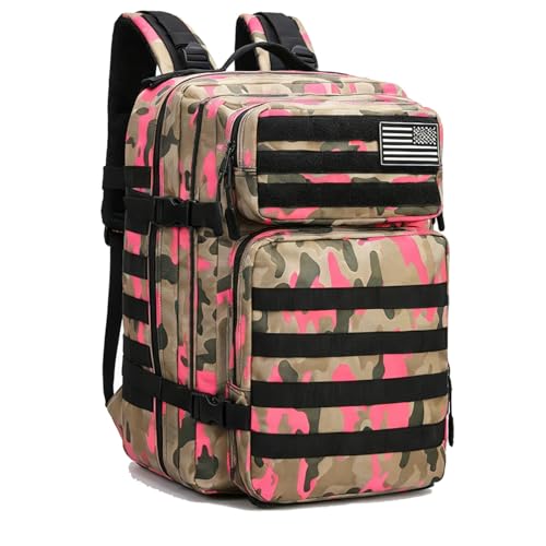 SEYATULLH Mochilas Tácticas Militares para Hombre/Mujer 45L Grandes Army Molle Bolsa Mochila de Senderismo para Acampar (Camuflaje Rosa)