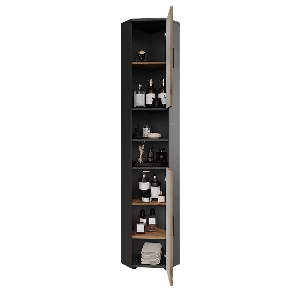 Vicco Hochschrank Irma, Anthrazit/Goldkraft Eiche, 33 x 192 cm