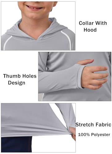 Image of Youth UPF50+ Sun Shirts Rashguard Quick Dry Long Sleeve Hoodies T-shirts for Workout Thumbholes