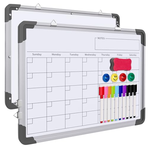 2 Pcs Dry Erase Calendar Whiteboard for Wall, Polegas 16" X 12" Magnetic White Board Board, Small Wall Monthly Double Sided Boards Student, Home, Office (White)