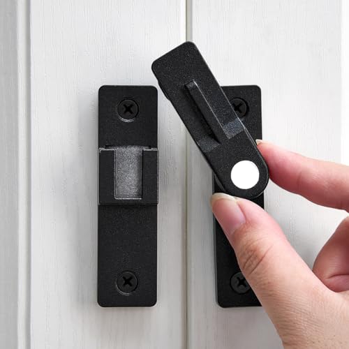 Image of Black Flip Barn Door Lock-180 Degree Barn Door Lock Privacy Security Latch - Elegant Gate Latch Hardware for Barn Doors,Gardens,Windows,Cabinets,Bathrooms,and Sliding Doors(Luminous)