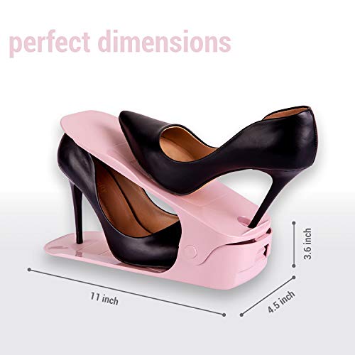 Canopus Shoe Slots Organizer, Adjustable Shoe Stackers, 12-Pack: 6 Gray And 6 Pink, Made In Europe, Adjustable Slots To Double-Up Closet Space, Double Level Shoe Organizer Suitable For Kids Shoes, Sneakers, High Heels And More #TOP4