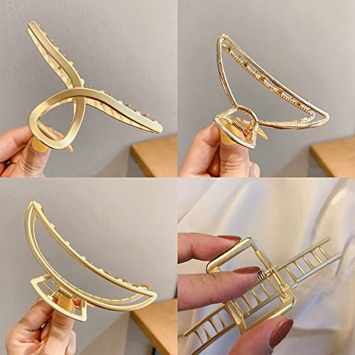 3 Pcs Hair Clips Large Metal Hair Claw Clips Golden Hollow Non-slip Hair Claw Parsimonious Hair Barrettes for Women and Girls Thin Thick Hair - Image 3