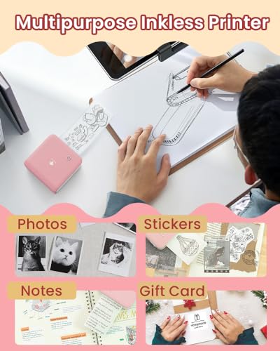 Image of Phomemo Mini Sticker Printer - Print Pods M02 Pro 300dpi Mini Pocket Printer, Sticker Printer Maker Thermal Label Machine for Photo Printing, DIYs, Study Notes, Travel, Work and Study, Gift, Pink