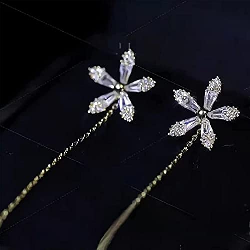 Shiny Diamond Flower Earrings, Sparkling Crystal Flowers Silver Needle Tassel Earrings, Hypoallergenic,lead & Nickel Free, Adjustable, Gifts for Women Girls4