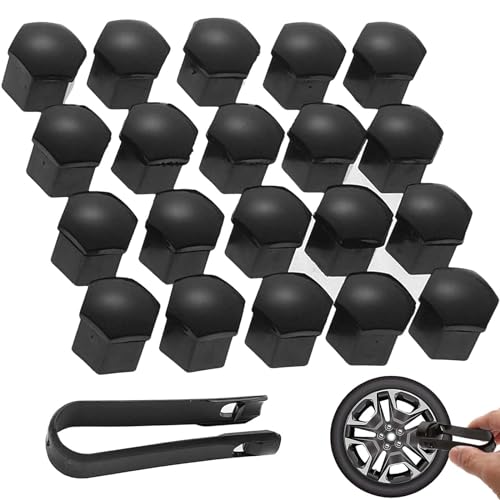 aqlbhz 21PCS 17mm Wheel Nut Covers Wheel Centre Caps Car Cover Protective Caps, Wheel Nut Caps Wheel Screw Hex Anti-theft Protection Design, Suitable for Most Car Wheels(Black)