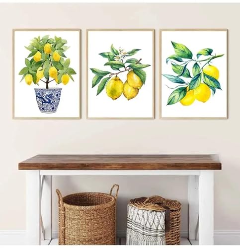 Affiche Murale Toile Citron Bureau | Solution Déco Mur Vide Cuisine Triptyque 50x70cm