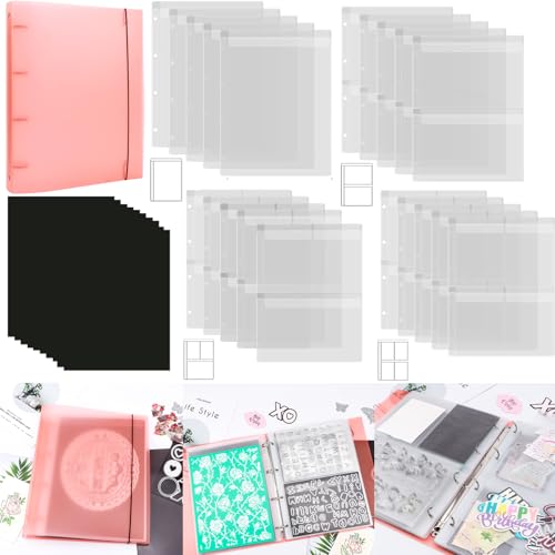 Image of 31Pcs /set A4 Die Storage Book Binder, 11.x8.3 Inch 10 Pcs 0.3mm Thickness Magnet Sheets for Dies Storage with 1 Pocket Folder and 20 Inserts Pages 1 /2 /3 /4 Grids Pockets,Dies Stencil Organizer (Orange)