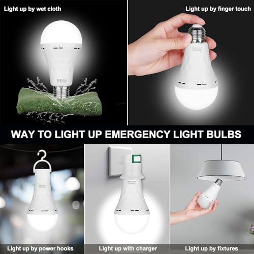 Ostwiki 6 PACK EMERGENCY LIGHT BULBS Emergency Rechargeable Light Bulbs,6 Pack Battery Operated Backup Light Bulb For Power Outage Camping Outdoor Hurricane 9W E27 8500K 1200Mah White Equivalent Self-Charging Led Light Bulbs thumb #2