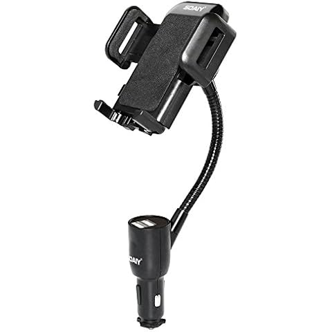 SOAIY 3-in-1 Car Charger Air Vent Mount Holder with Charger, Cigarette Lighter Car Phone Holder Flexible Mount Cradle (Dual USB,3.1A Max),Compatible with Samsung Galaxy S9 S8 Note 8, Xs XR X 8 Cover