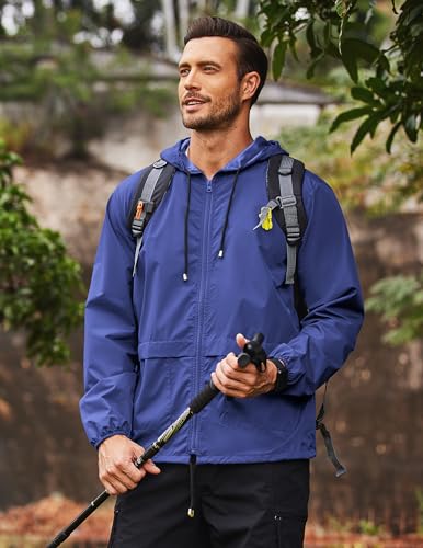 COOFANDY Casaco de chuva masculino embalável ao ar livre impermeável com capuz leve clássico capa de