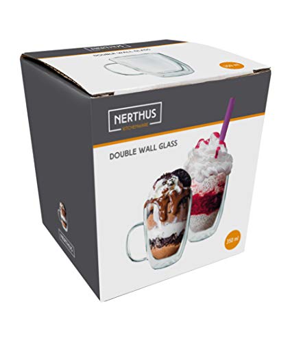 Nerthus FIH 660 350 ml Double Wall Cup with Handle, Glass, Transparent, 8,7 x 8,7 x 10,5 cm - Image 4