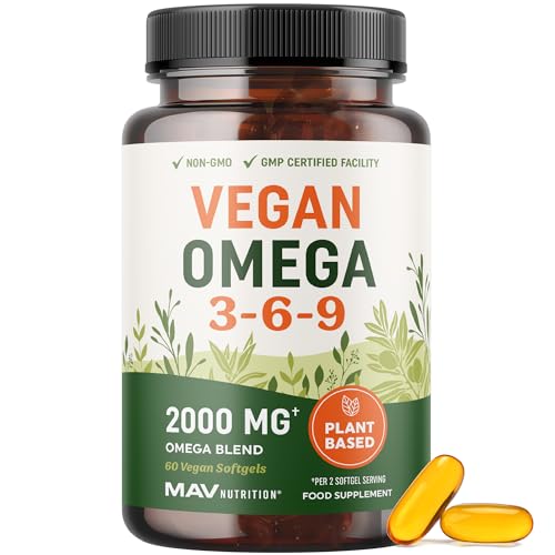 Vegan Omega 3 6 9 Supplements | 2000MG Plant-Based Triple Omega 369 Blend | Heart Brain Skin and Eye Health Support | Vegan Fish Oil Alternative | Essential Fatty Acids Complex | Non-GMO | 60 Ct