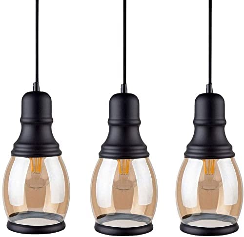 Suspension luminaire vintage en verre ambré lot de 3 RLKHXBS pour cuisine et loft