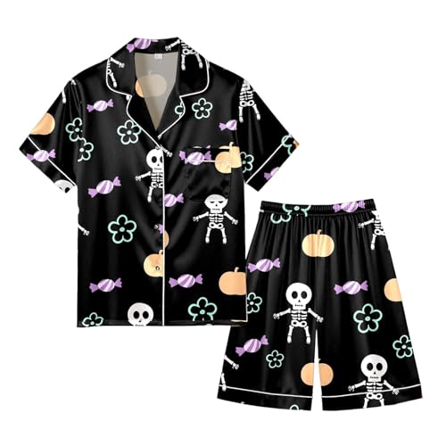 Pijama de hombre de Halloween estampado con botones y pantalón corto