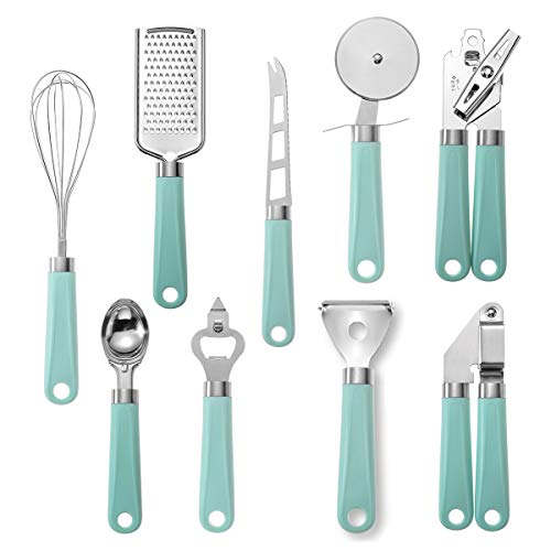 ArteiWo Stainless Steel Kitchen Gadgets, 9 Pieces Cooking Tools Set for Household & Professional Home Kitchen-Green