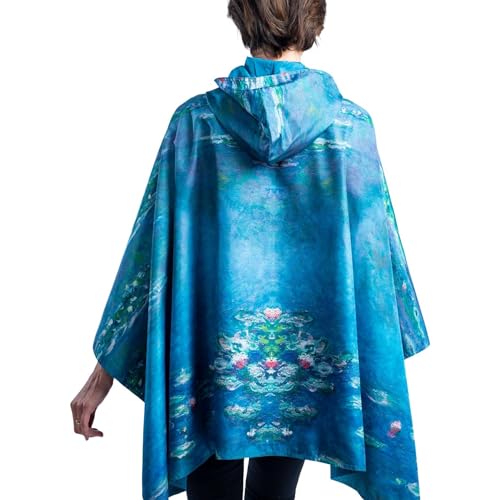 RainCaper Monet Water Lilies Women's Reversible Rain Poncho with Hood - One Size Luxury