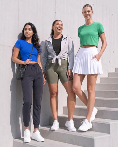 Image of Real Essentials 5 Pack: Women's Dry Fit Crop Top - Short Sleeve Crew Neck Stretch Athletic Tee (Available in Plus Size)