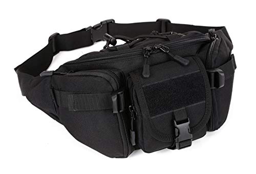 Yakmoo Bolso de Cintura Estilo Militar Táctico Bolsa de Riñonera Impermeable Molle Sistema al Aire Libre Negro