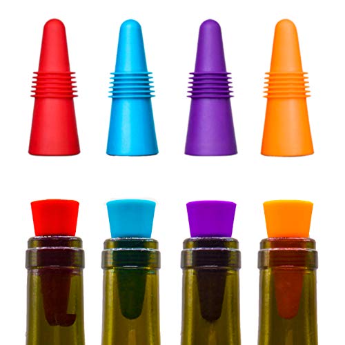 Cnymany 8 Pcs Of Wine Stoppers, Reusable Silicone Beverage Bottle Sealer Replacement With Grip Top For Cork To Keep The Wine Fresh - Red, Purple, Orange, Blue #TOP3