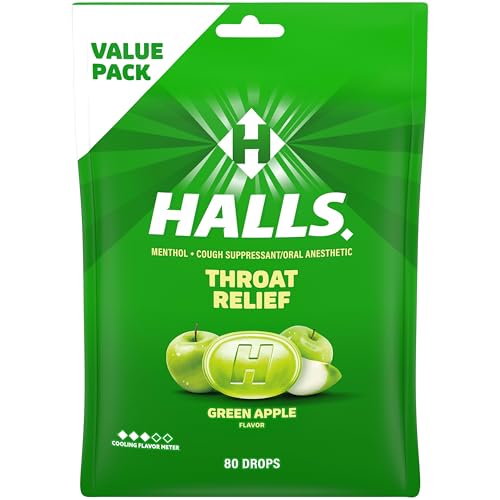 Halls Throat Relief Green Apple Cough Drops Value Pack 80 Drops