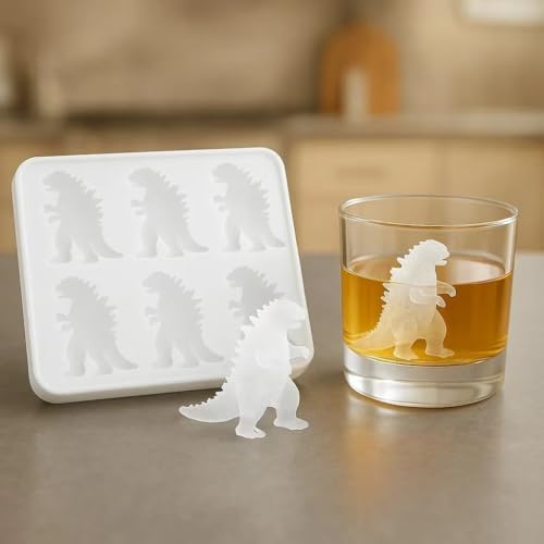 Molde para cubitos de hielo dinosaurio de silicona 2 piezas blanco miniatura 1