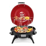 ROVSUN 1600W Red Tabletop Electric Grill with Temperature Control, 304 Stainless Steel Grill w/Double Layer Design, Portable & Removable, Small Stove for Indoor and Outdoor Use