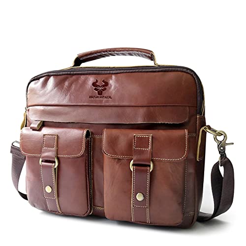Bolso para portátil de 13,3 pulgadas en piel genuina: maletín de negocios y viaje para hombre