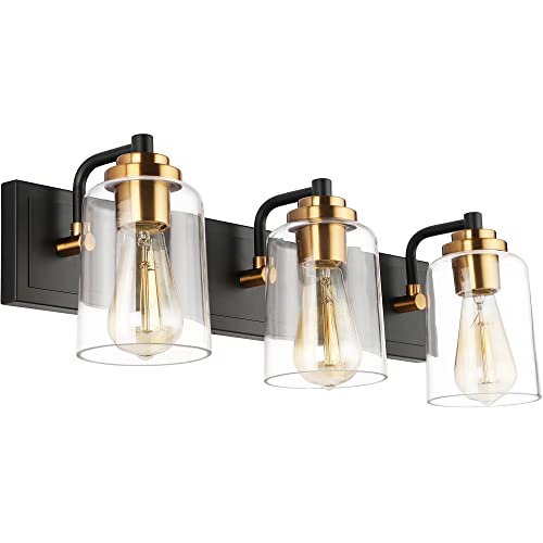 SOLFART Bathroom Vanity Light 3-Light Light fixtures for Bathroom Above Mirror Vintage Lights fixtures Over Mirror in Black Brass Wall Sconces