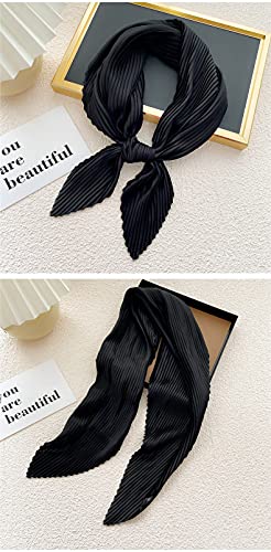 Tangjun Womens Silk Like Square Scarf Neckerchief Solid Pleated Headwear2