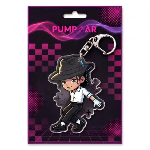 PumpCar Jackson Chaveiro de acrílico 5,5 cm design de personagem retrô chaveiro dupla face com clipe de metal mochila charmosa bolsa de charme e acessório de chave de carro presente colecionável para