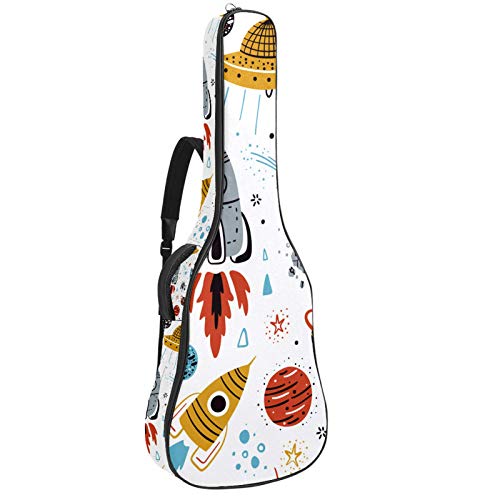 Housse de guitare imperméable en tissu Oxford avec bandoulière réglable Motif Space Rockets Planet - Les Beatles, Paul McCartney, John Lennon, RIngo Starr, George Harrison Housse de guitare imperméable en tissu Oxford avec bandoulière réglable Motif Space Rockets Planet