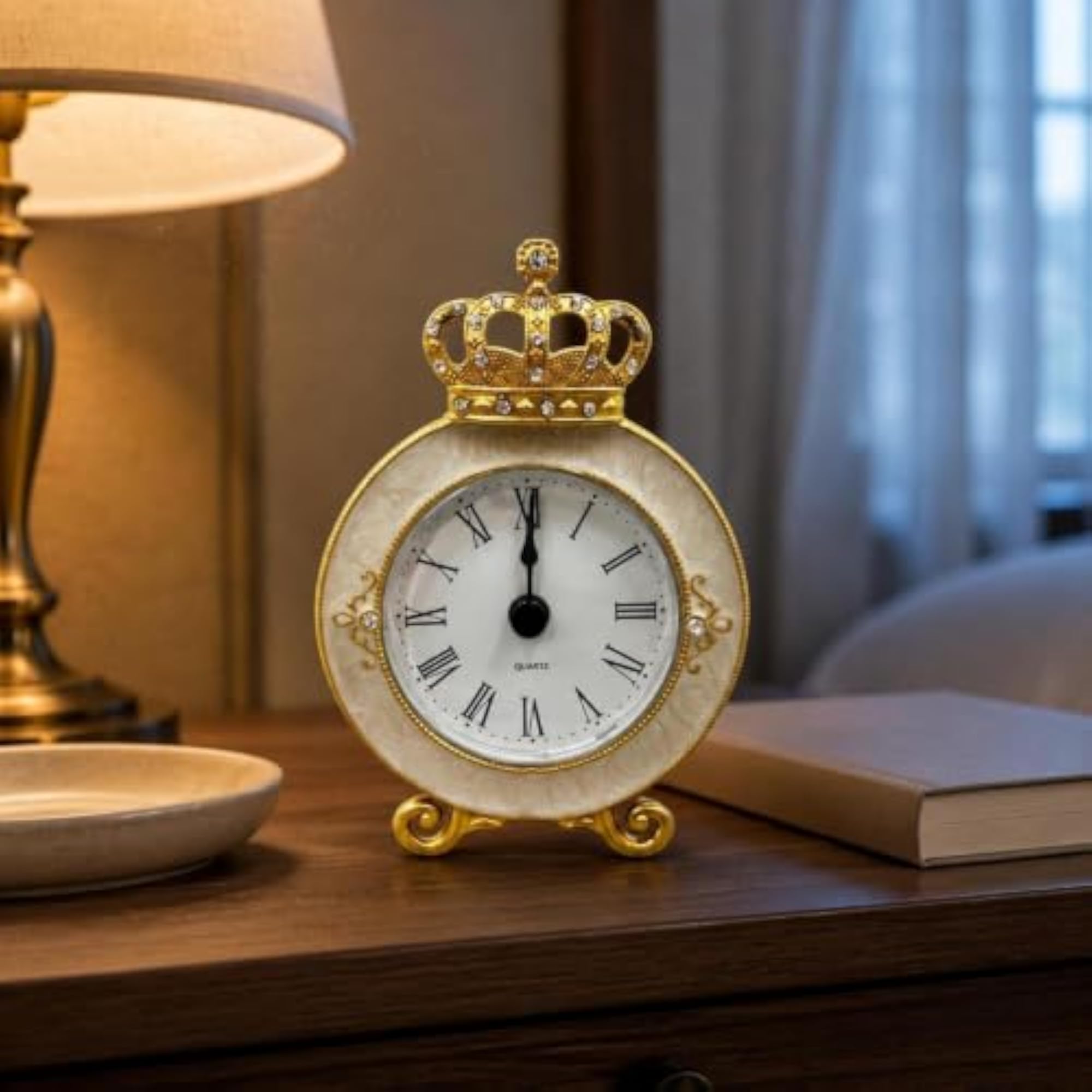 Crown Mantel Clock, Rhinestone Table Clock Gift Idea