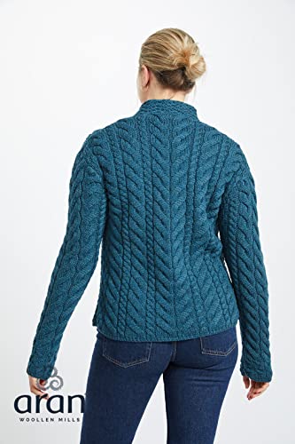 Image of Aran Woollen Mills Louisburgh Women's Asymmetrical Irish Cardigan, 100% Super Soft Merino Wool, Authentic Irish Knitwear