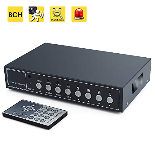 Wiseup 8Ch Color Video Quad Splitter CCTV Security Mulitplexer Processor with Audio PIP