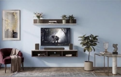 Image of Bros Moon Wall Mounted TV Cabinet, Choco White, MDF, Modern Style, Laminated Finish, for Living Room, Suits TV up to 55 Inches (Choco White, Parallel Roof Top 48 Inches)